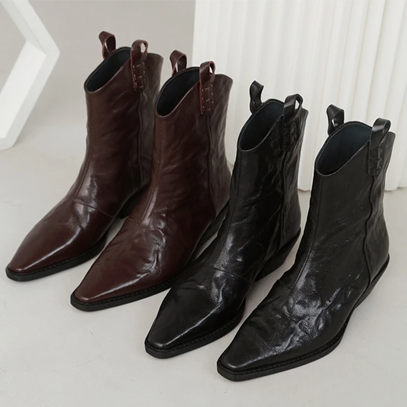 AIYUQI Women's Western Cowboy Boots Pointed Toe Women Ankle Boots and Short Boots Comfortable Female Boots for Autumn and Winter