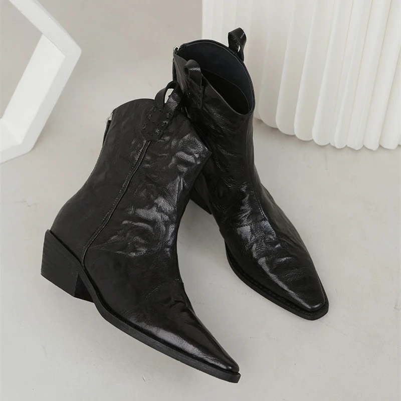 AIYUQI Women's Western Cowboy Boots Pointed Toe Women Ankle Boots and Short Boots Comfortable Female Boots for Autumn and Winter