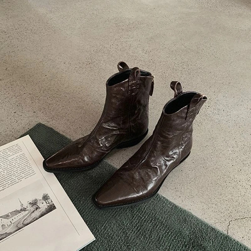AIYUQI Women's Western Cowboy Boots Pointed Toe Women Ankle Boots and Short Boots Comfortable Female Boots for Autumn and Winter