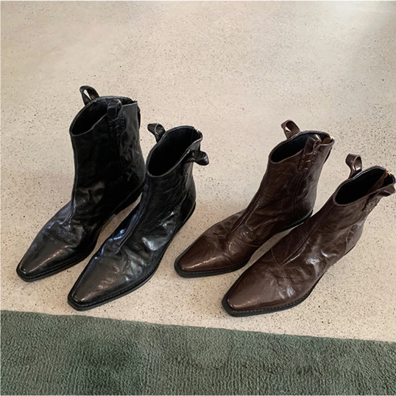 AIYUQI Women's Western Cowboy Boots Pointed Toe Women Ankle Boots and Short Boots Comfortable Female Boots for Autumn and Winter