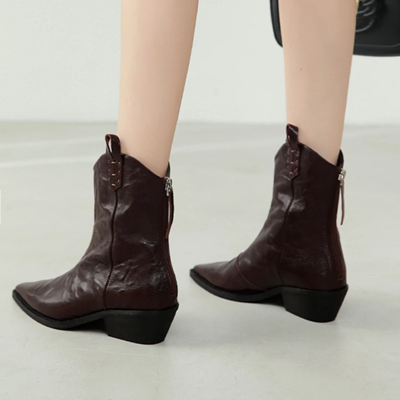 AIYUQI Women's Western Cowboy Boots Pointed Toe Women Ankle Boots and Short Boots Comfortable Female Boots for Autumn and Winter