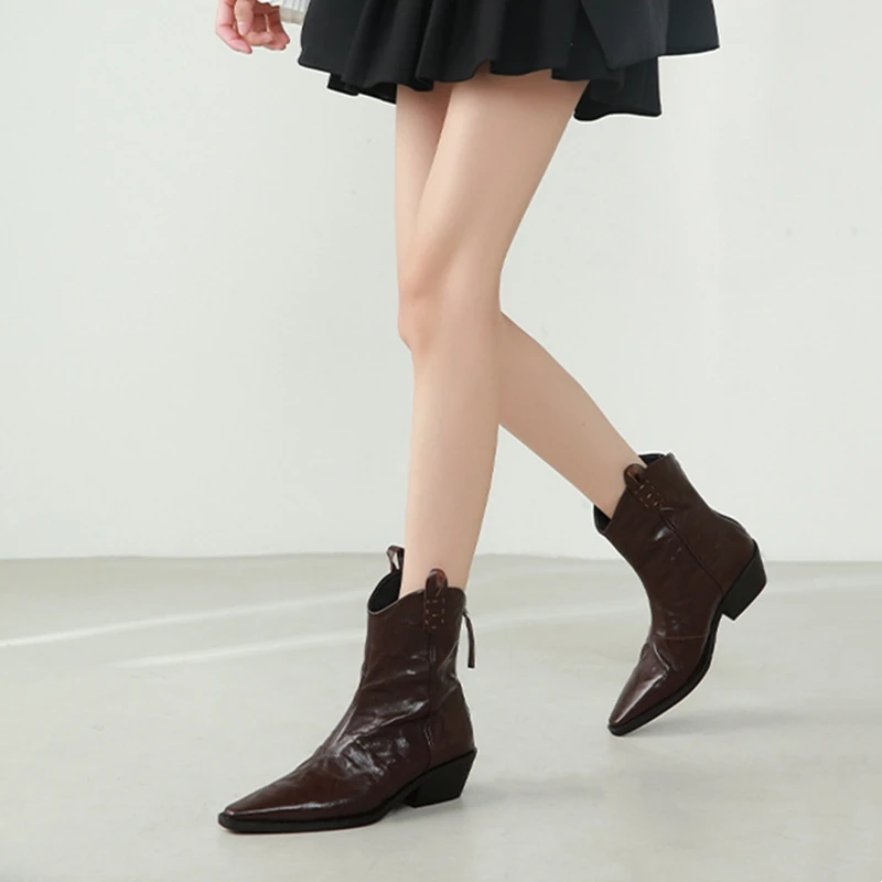 AIYUQI Women's Western Cowboy Boots Pointed Toe Women Ankle Boots and Short Boots Comfortable Female Boots for Autumn and Winter