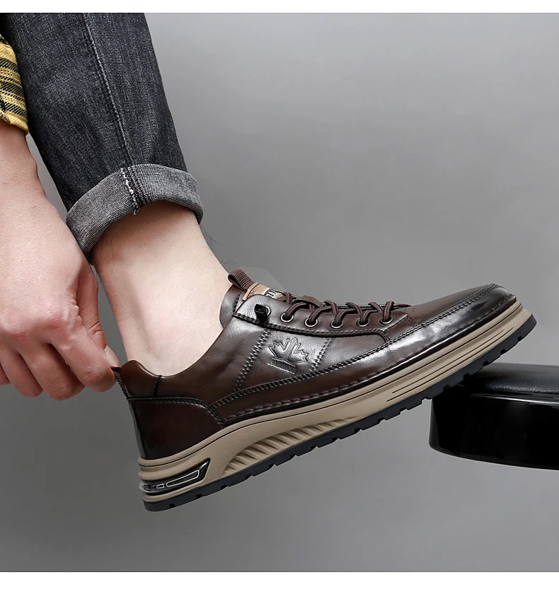 Luxury Genuine Leather Mens Casual Business Shoes High Quality Fashion Lace-up Office Dress Shoes Outdoor Running Men Sneakers