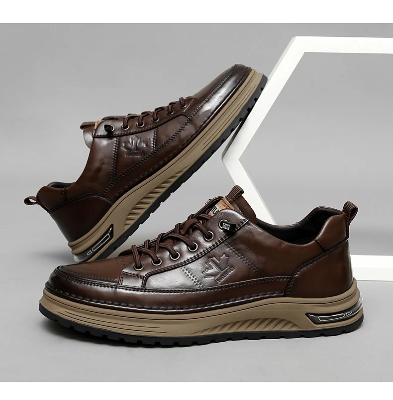 Luxury Genuine Leather Mens Casual Business Shoes High Quality Fashion Lace-up Office Dress Shoes Outdoor Running Men Sneakers