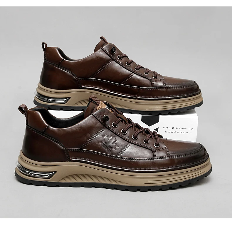 Luxury Genuine Leather Mens Casual Business Shoes High Quality Fashion Lace-up Office Dress Shoes Outdoor Running Men Sneakers