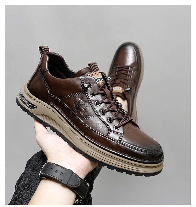 Luxury Genuine Leather Mens Casual Business Shoes High Quality Fashion Lace-up Office Dress Shoes Outdoor Running Men Sneakers