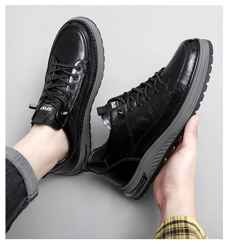 Luxury Genuine Leather Mens Casual Business Shoes High Quality Fashion Lace-up Office Dress Shoes Outdoor Running Men Sneakers