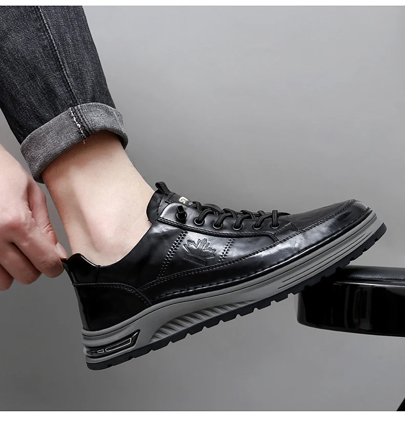 Luxury Genuine Leather Mens Casual Business Shoes High Quality Fashion Lace-up Office Dress Shoes Outdoor Running Men Sneakers