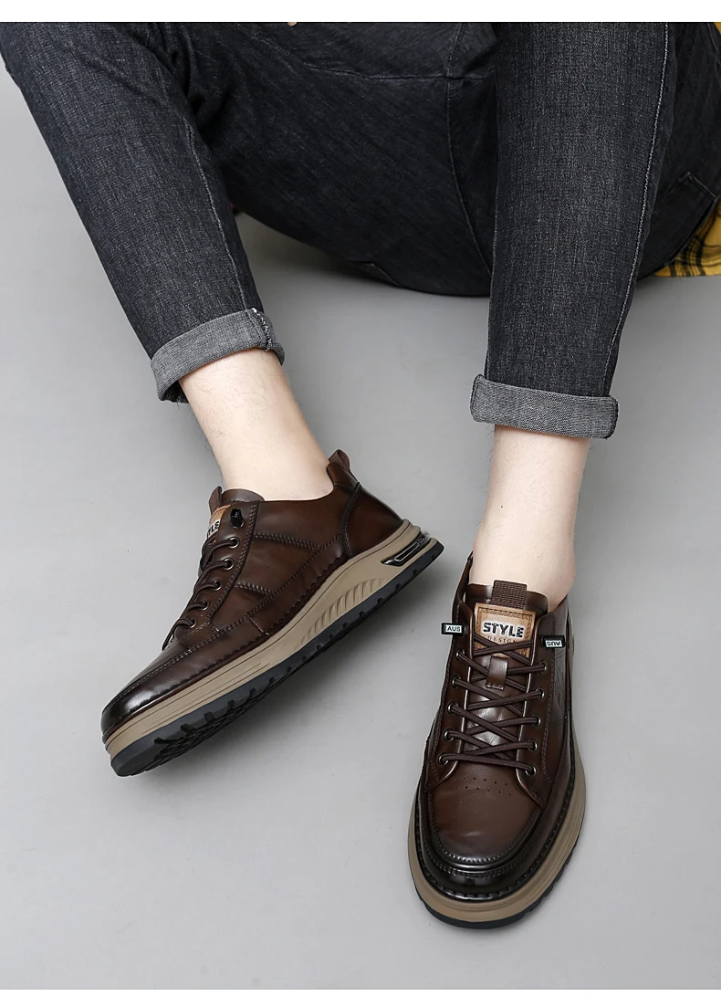 Luxury Genuine Leather Mens Casual Business Shoes High Quality Fashion Lace-up Office Dress Shoes Outdoor Running Men Sneakers