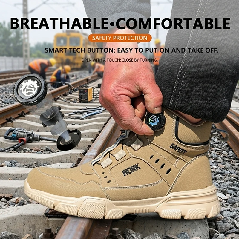 Breathable Lightweight High‑Top Rotary Knob Safety Shoes Anti‑smash Puncture‑Proof Steel Toe Industrial Boots For Metallurgical