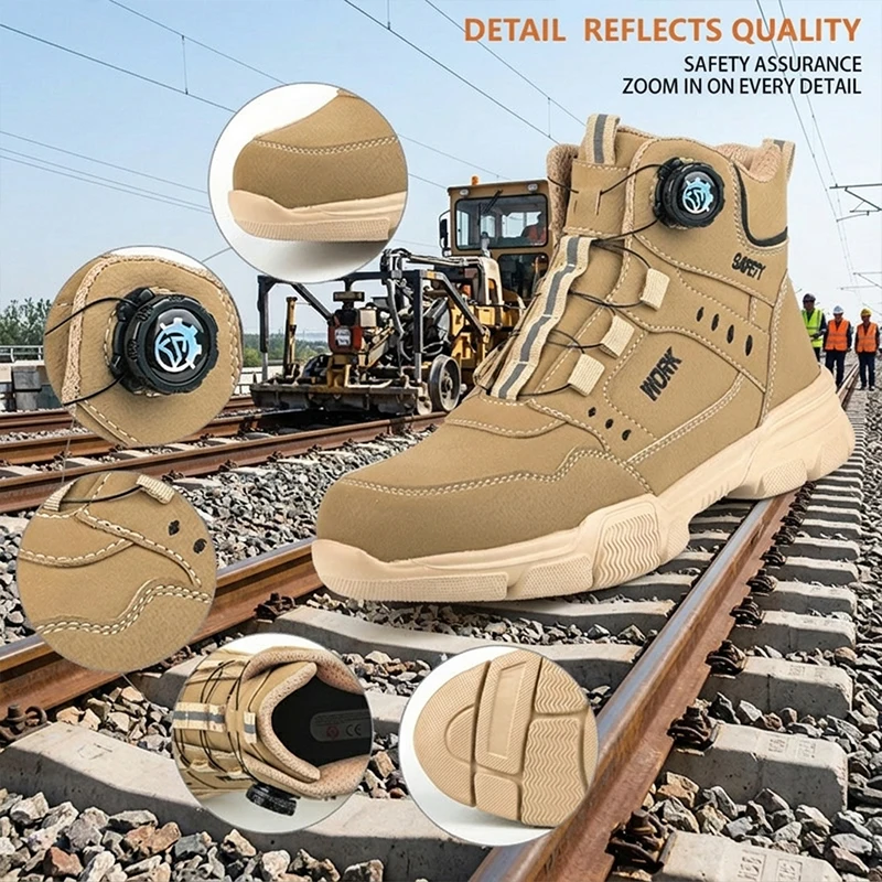 Breathable Lightweight High‑Top Rotary Knob Safety Shoes Anti‑smash Puncture‑Proof Steel Toe Industrial Boots For Metallurgical