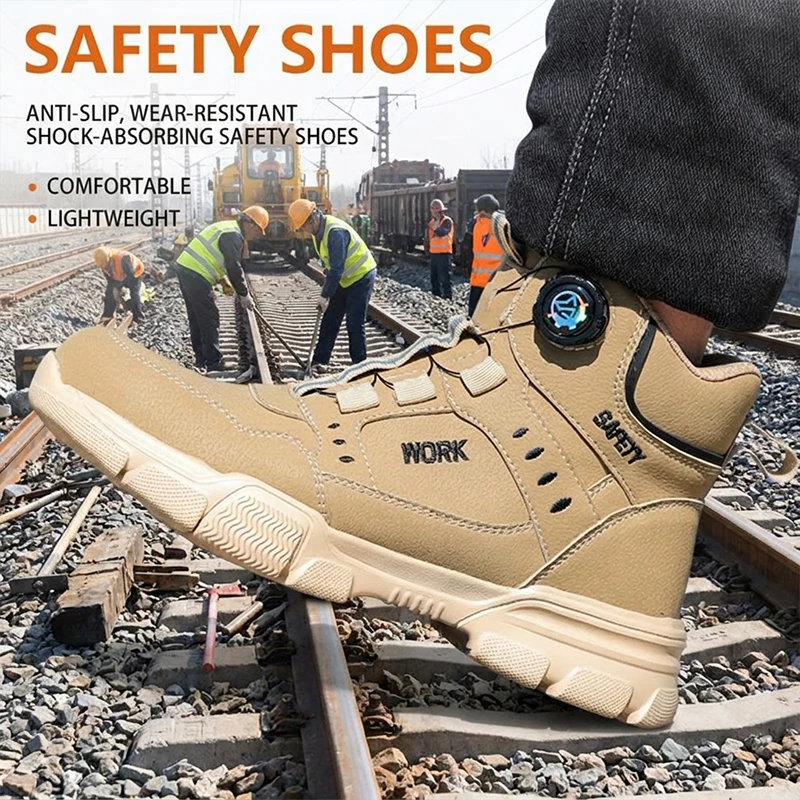 Breathable Lightweight High‑Top Rotary Knob Safety Shoes Anti‑smash Puncture‑Proof Steel Toe Industrial Boots For Metallurgical