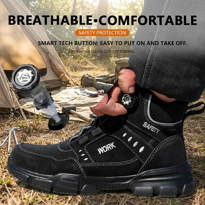 Breathable Lightweight High‑Top Rotary Knob Safety Shoes Anti‑smash Puncture‑Proof Steel Toe Industrial Boots For Metallurgical