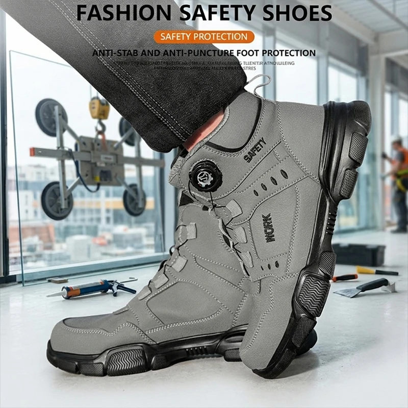 Breathable Lightweight High‑Top Rotary Knob Safety Shoes Anti‑smash Puncture‑Proof Steel Toe Industrial Boots For Metallurgical