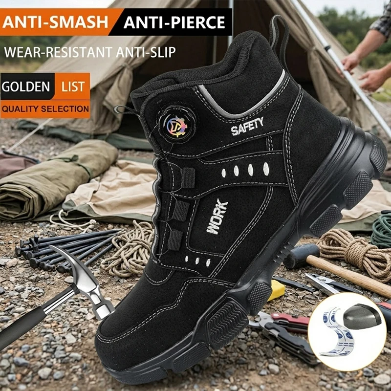 Breathable Lightweight High‑Top Rotary Knob Safety Shoes Anti‑smash Puncture‑Proof Steel Toe Industrial Boots For Metallurgical