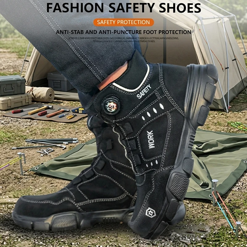 Breathable Lightweight High‑Top Rotary Knob Safety Shoes Anti‑smash Puncture‑Proof Steel Toe Industrial Boots For Metallurgical