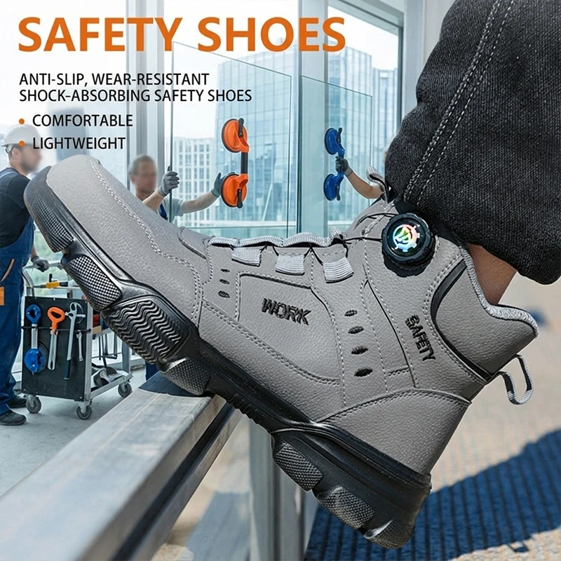 Breathable Lightweight High‑Top Rotary Knob Safety Shoes Anti‑smash Puncture‑Proof Steel Toe Industrial Boots For Metallurgical