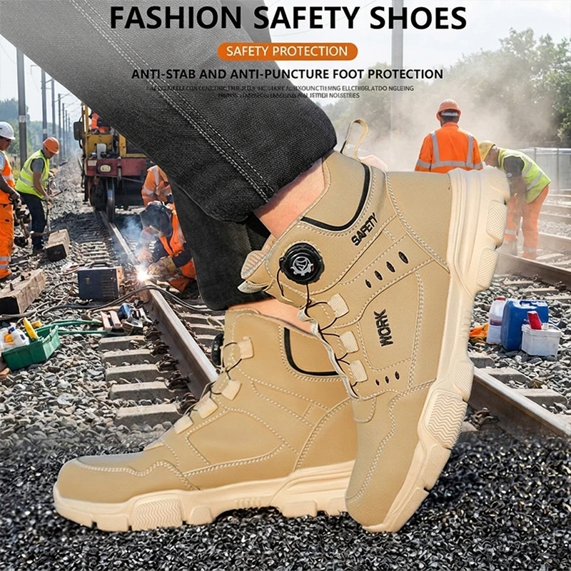 Breathable Lightweight High‑Top Rotary Knob Safety Shoes Anti‑smash Puncture‑Proof Steel Toe Industrial Boots For Metallurgical