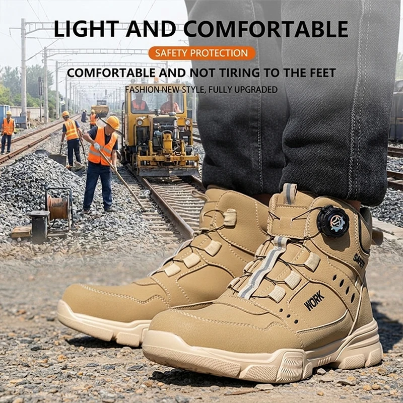 Breathable Lightweight High‑Top Rotary Knob Safety Shoes Anti‑smash Puncture‑Proof Steel Toe Industrial Boots For Metallurgical