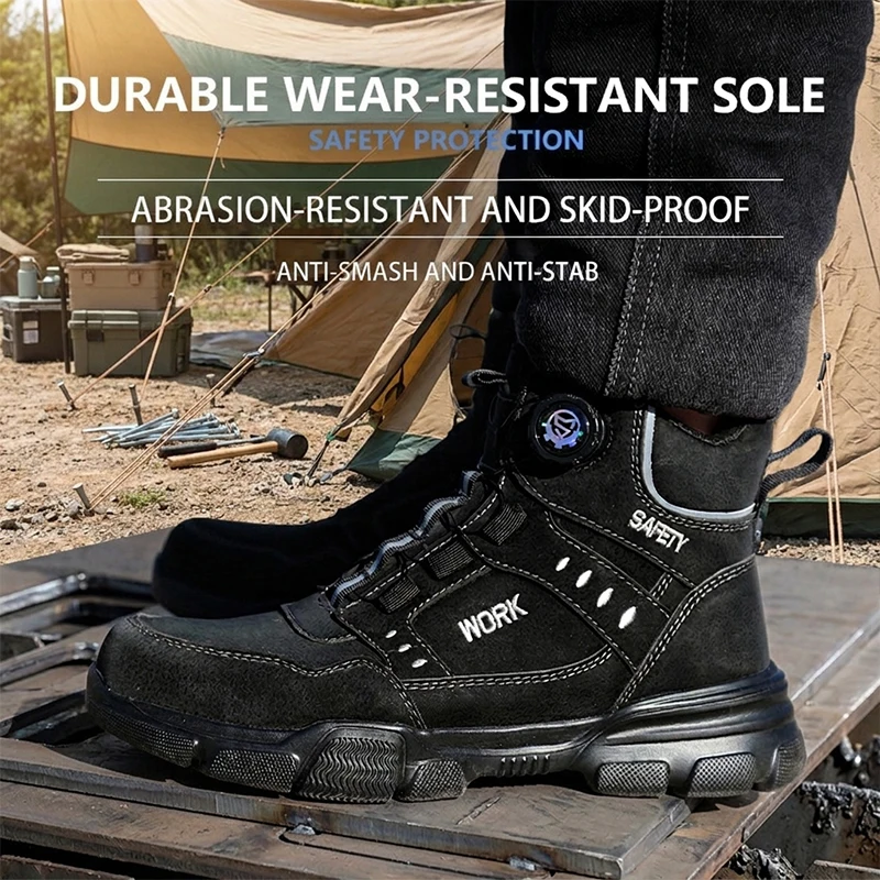 Breathable Lightweight High‑Top Rotary Knob Safety Shoes Anti‑smash Puncture‑Proof Steel Toe Industrial Boots For Metallurgical