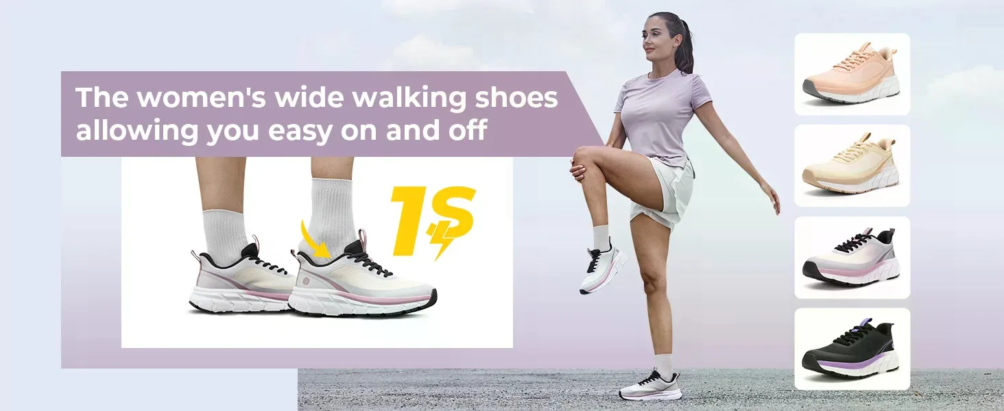 FitVille Women's Running Shoes, Wide Toe Box Breathable Sneakers, Non‑Slip Arch Support Athletic Tennis Walking Shoes for Swollen Feet