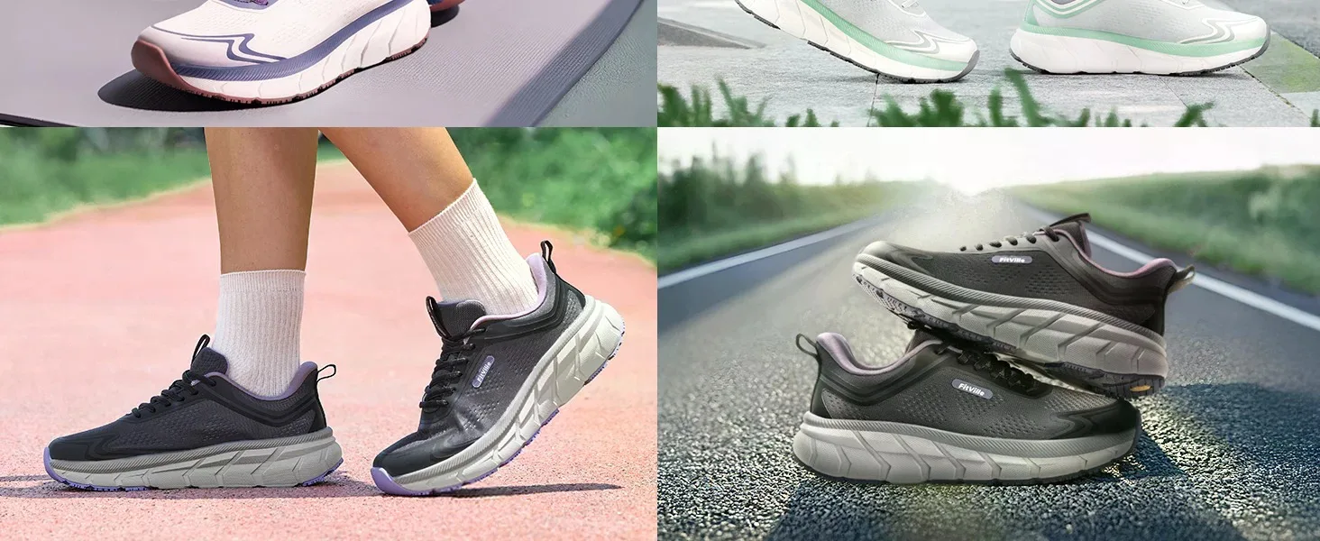 FitVille Women's Running Shoes, Wide Toe Box Breathable Sneakers, Non‑Slip Arch Support Athletic Tennis Walking Shoes for Swollen Feet