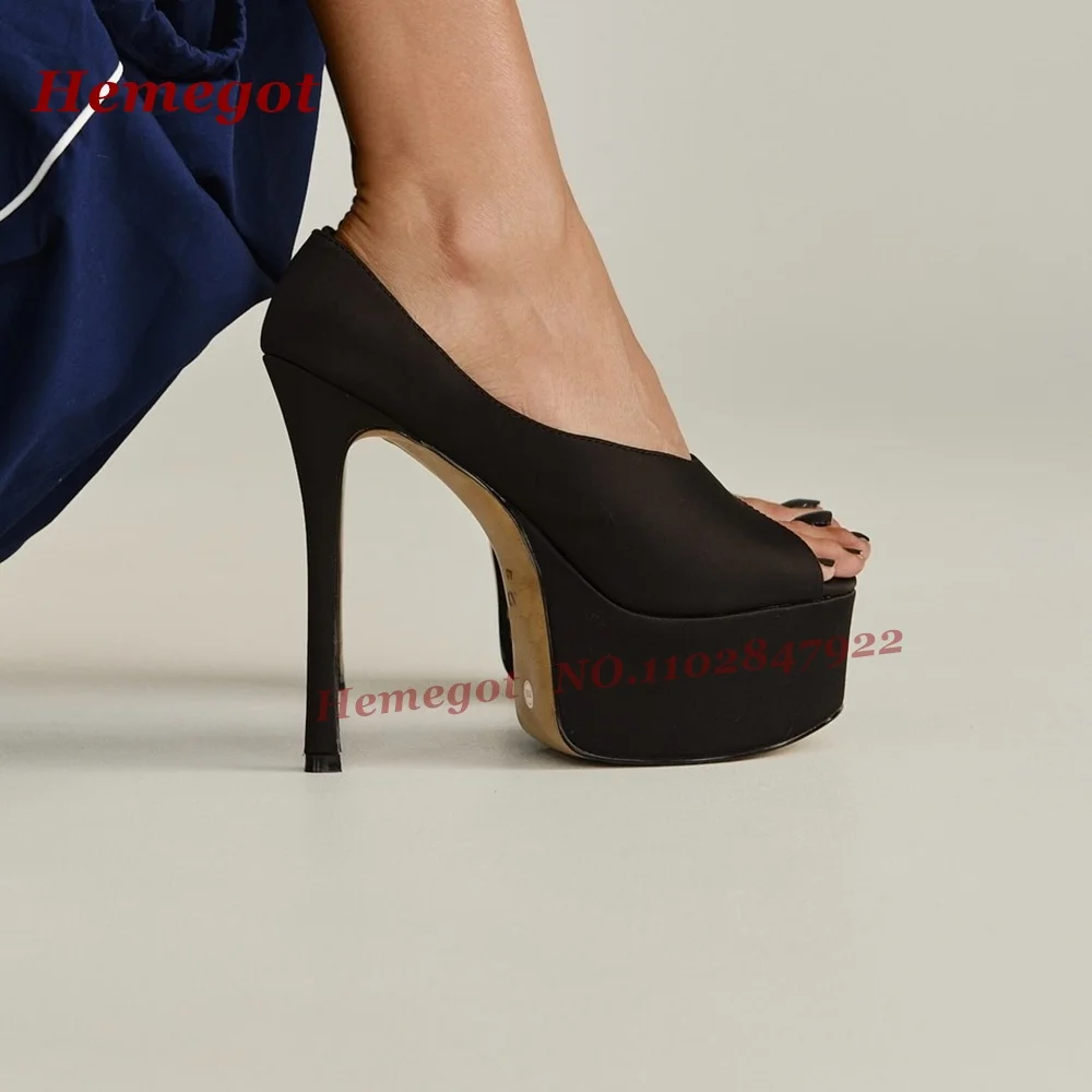 V-Cut Stiletto Heels Shallow Women's Pumps Pink Satin Platform Peep Toe Pumps Summer 2026 New Evening Dress Shoes Luxury Solid