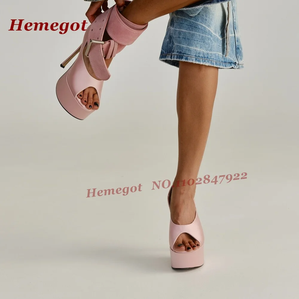 V-Cut Stiletto Heels Shallow Women's Pumps Pink Satin Platform Peep Toe Pumps Summer 2026 New Evening Dress Shoes Luxury Solid