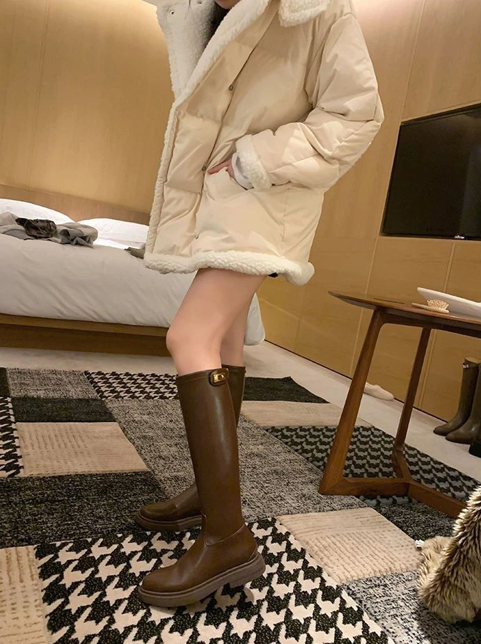 Shoes for Women Leather Platform Footwear Round Toe Ladies Boots Brown Fashion 2025 New in Demi-season Waterproof Work Pu Rock