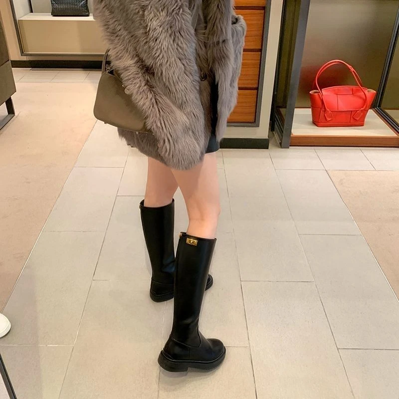 Shoes for Women Leather Platform Footwear Round Toe Ladies Boots Brown Fashion 2025 New in Demi-season Waterproof Work Pu Rock