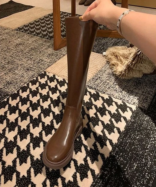 Shoes for Women Leather Platform Footwear Round Toe Ladies Boots Brown Fashion 2025 New in Demi-season Waterproof Work Pu Rock