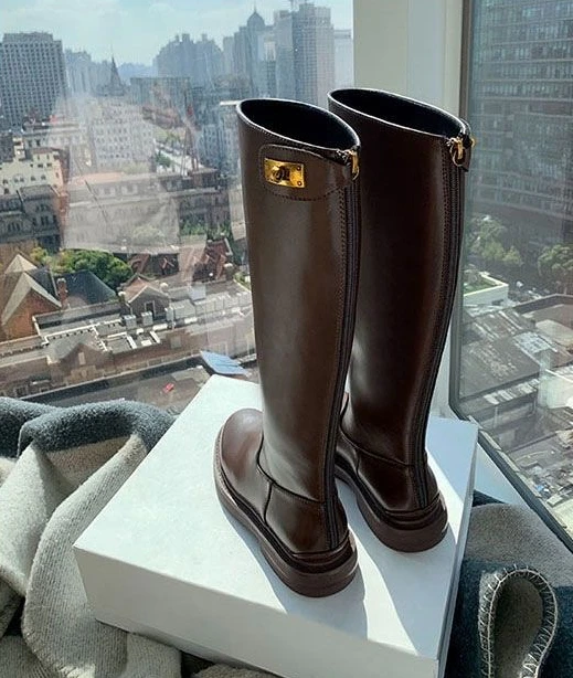 Shoes for Women Leather Platform Footwear Round Toe Ladies Boots Brown Fashion 2025 New in Demi-season Waterproof Work Pu Rock