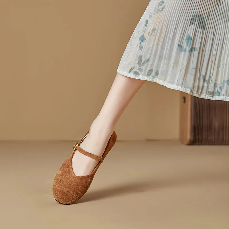 AIYUQI Women's Flat Shoes Genuine Leather 2026 New Spring Women's Mary Jane Shoes Red Literary Ballet Shoes Women