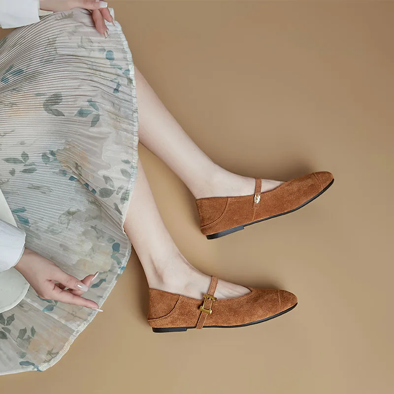AIYUQI Women's Flat Shoes Genuine Leather 2026 New Spring Women's Mary Jane Shoes Red Literary Ballet Shoes Women