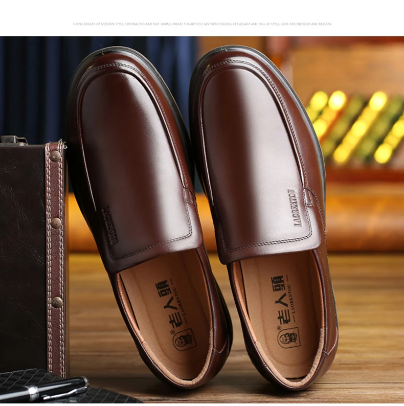 LAORENTOU genuine leather breathable business casual leather shoes with soft soles and cow tendon soles for anti slip