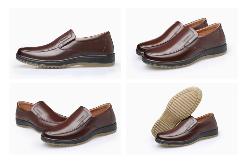 LAORENTOU genuine leather breathable business casual leather shoes with soft soles and cow tendon soles for anti slip