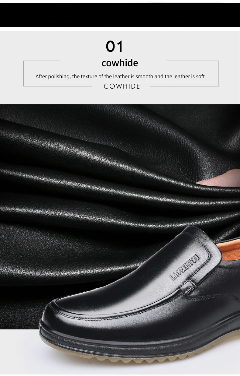 LAORENTOU genuine leather breathable business casual leather shoes with soft soles and cow tendon soles for anti slip