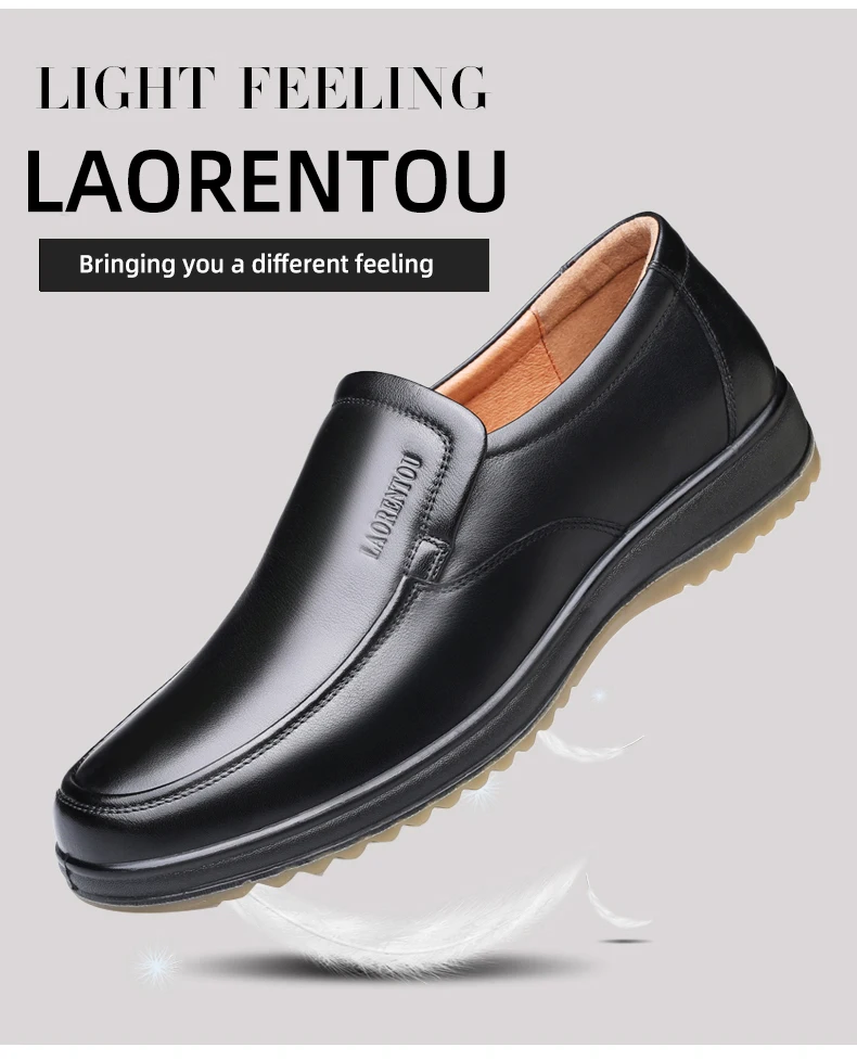 LAORENTOU genuine leather breathable business casual leather shoes with soft soles and cow tendon soles for anti slip