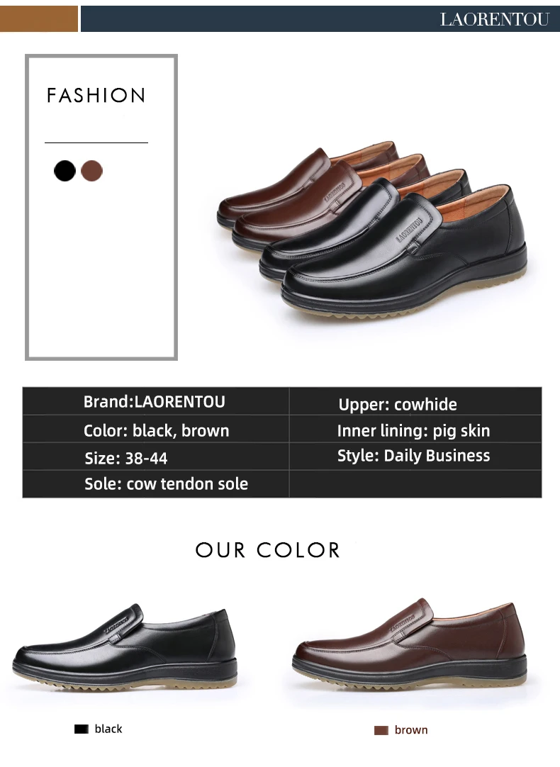 LAORENTOU genuine leather breathable business casual leather shoes with soft soles and cow tendon soles for anti slip