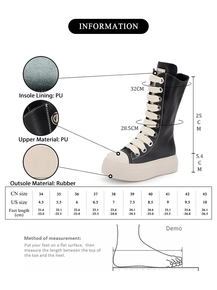 GMQM Women Knee High Boots Lace Up Zip High Heels Black Flat Platform Boots Round Toe Thick Sole Sneakers Outerwear Sport Shoes