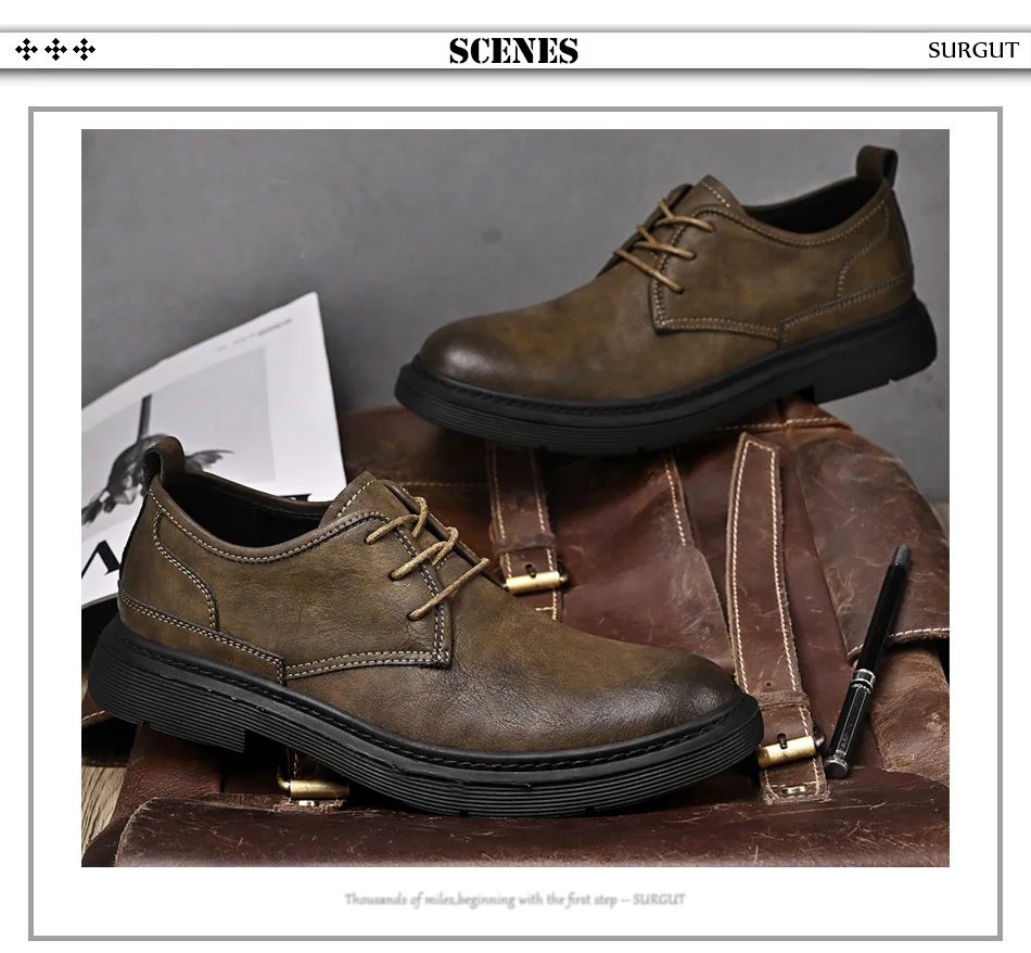 SURGUT New Genuine Leather Men Shoes Bussiness Working Flats High Quality Causal Soft Daily Comfort Male Footwear Shoes Men