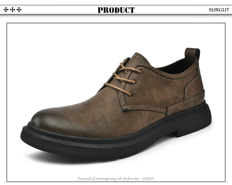 SURGUT New Genuine Leather Men Shoes Bussiness Working Flats High Quality Causal Soft Daily Comfort Male Footwear Shoes Men