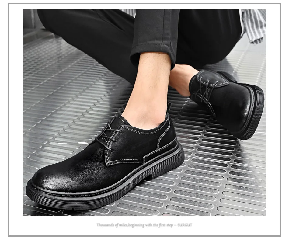 SURGUT New Genuine Leather Men Shoes Bussiness Working Flats High Quality Causal Soft Daily Comfort Male Footwear Shoes Men