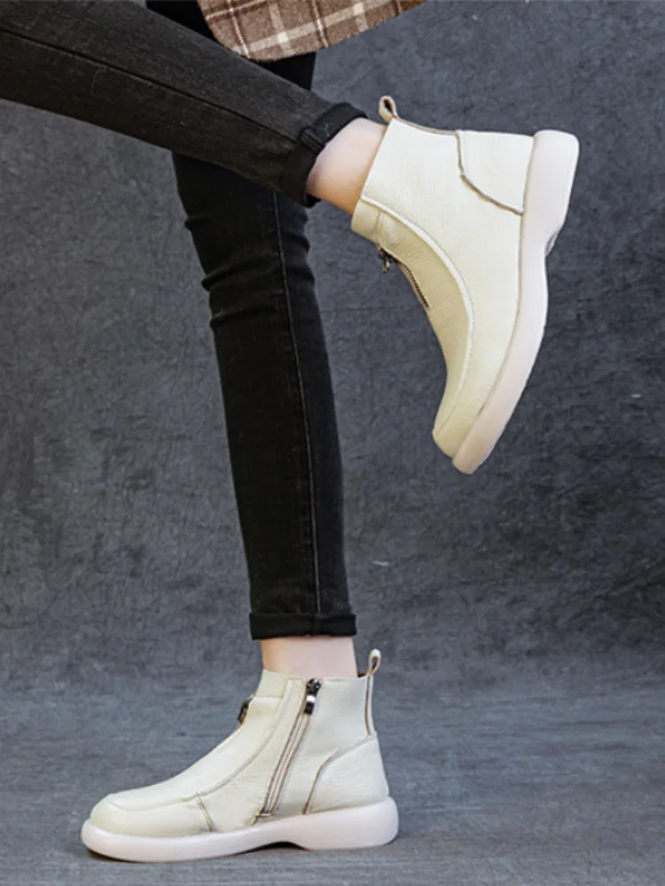 ZXRYXGS 2025 Autumn Winter Boots Women's Genuine Leather Boots Flat Heel Soft Sole Non-Slip Comfortable Short Boots Trendy Shoes