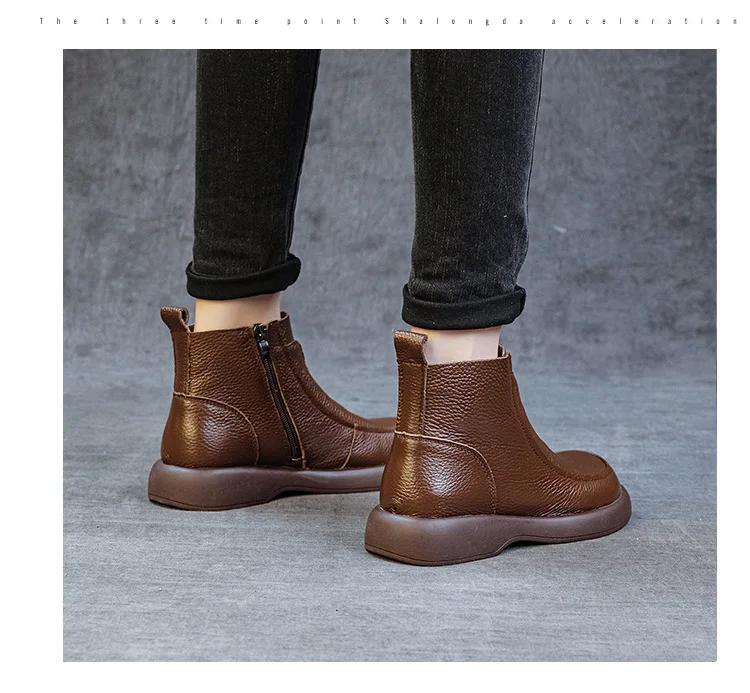 ZXRYXGS 2025 Autumn Winter Boots Women's Genuine Leather Boots Flat Heel Soft Sole Non-Slip Comfortable Short Boots Trendy Shoes