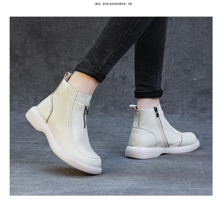 ZXRYXGS 2025 Autumn Winter Boots Women's Genuine Leather Boots Flat Heel Soft Sole Non-Slip Comfortable Short Boots Trendy Shoes