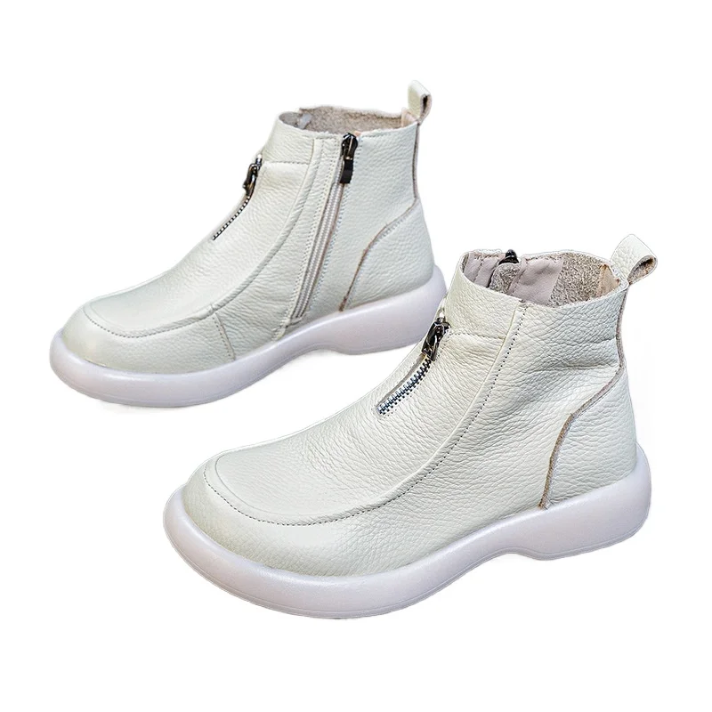 ZXRYXGS 2025 Autumn Winter Boots Women's Genuine Leather Boots Flat Heel Soft Sole Non-Slip Comfortable Short Boots Trendy Shoes