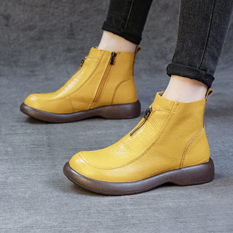 ZXRYXGS 2025 Autumn Winter Boots Women's Genuine Leather Boots Flat Heel Soft Sole Non-Slip Comfortable Short Boots Trendy Shoes