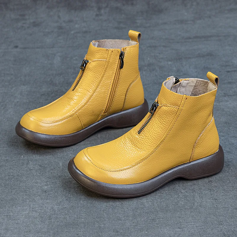 ZXRYXGS 2025 Autumn Winter Boots Women's Genuine Leather Boots Flat Heel Soft Sole Non-Slip Comfortable Short Boots Trendy Shoes
