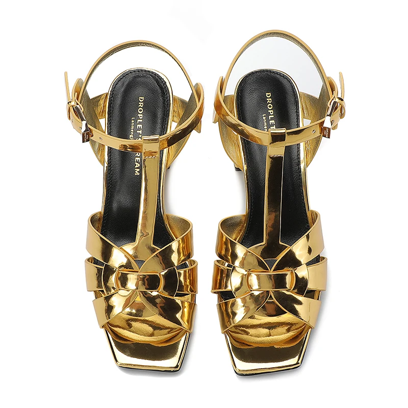 2024 New Summer Women's Lacquer Leather High Heel Open Toe Sandals Party Sexy Open Toe Fish Mouth Shoes Outdoor Anti Slip Sandal